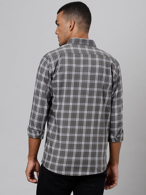 Men Grey  Slim Fit Checkered Casual Shirt