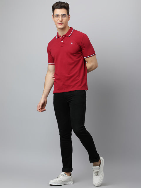 Men Maroon Regular Fit Solid Polo Neck T-Shirt