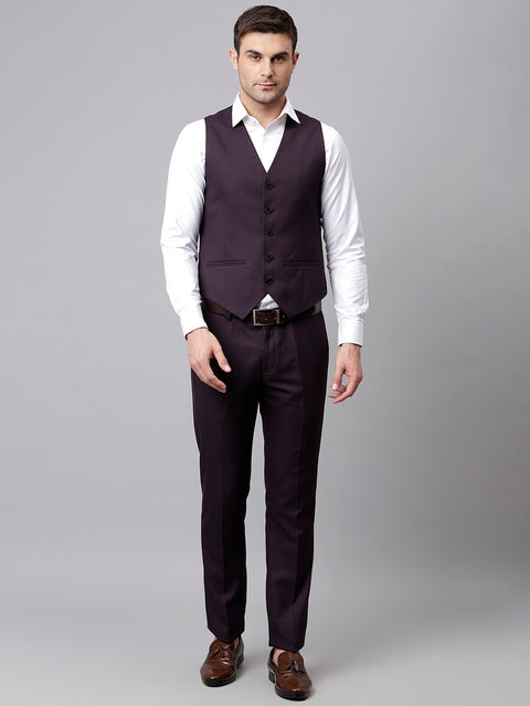 Men Wine 3 Piece Solid Formal Suit