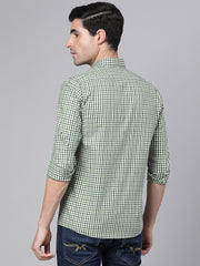 Men Green Slim Fit Checkered Casual Shirt
