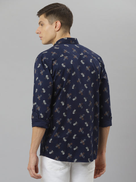 Men Navy Slim Fit Printed Casual Shirt
