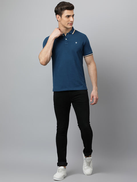 Men Turq Regular Fit Solid Polo Neck T-Shirt