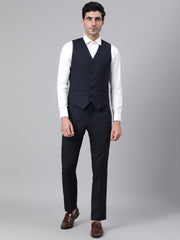 Men Navy 3 Piece Checkered Formal Suit with a detachable lapel