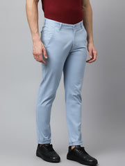 Men Light Blue  Slim Fit Mid Rise Solid Casual Trouser