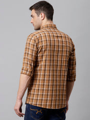 Men Khaki Slim Fit Checkered Casual Shirt