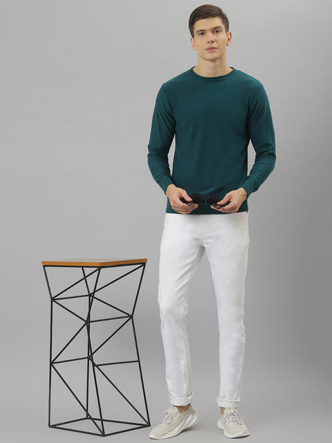 Men Olive Regular Fit Round Neck Full Sleeve Sweater