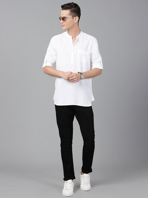 Men White Slim Fit Solid Casual Kurta