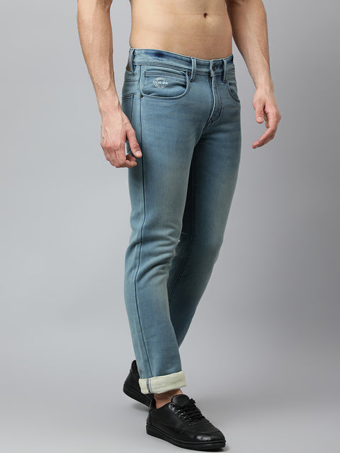 Men Sky Tint Regular Fit Mid Rise Clean Look Strechable Jeans