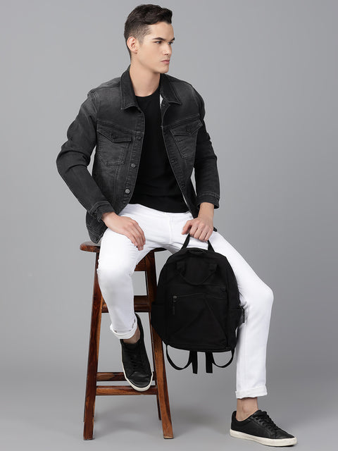 Men Grey Regular Fit Denim Solid Jacket