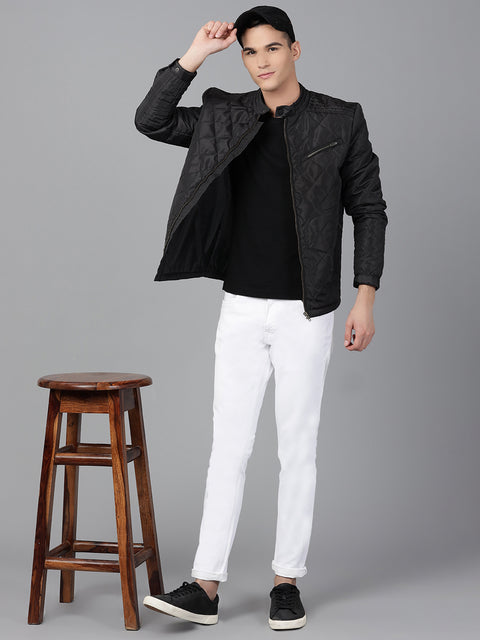 Men Black Regular Fit Padded Solid Jacket