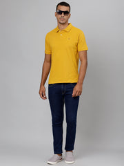 Men Mustard Regular Fit Solid Polo Neck T-Shirt