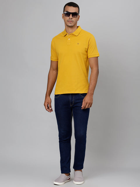 Men Mustard Regular Fit Solid Polo Neck T-Shirt