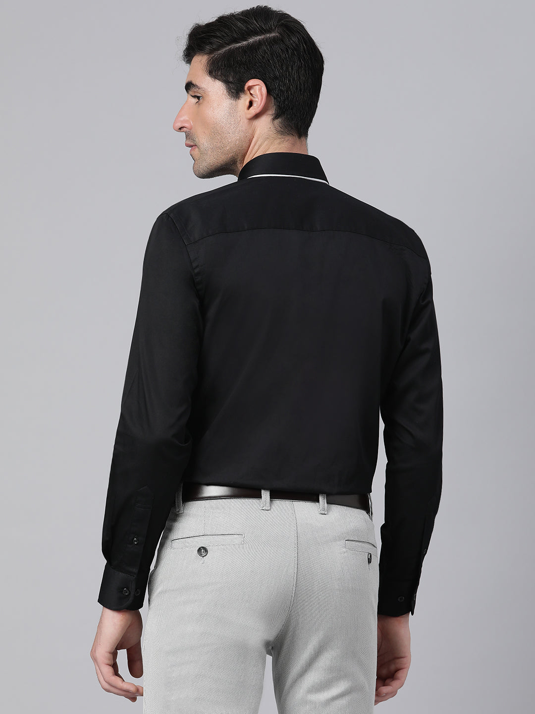 Men Black Slim Fit Solid Club Wear Shirt