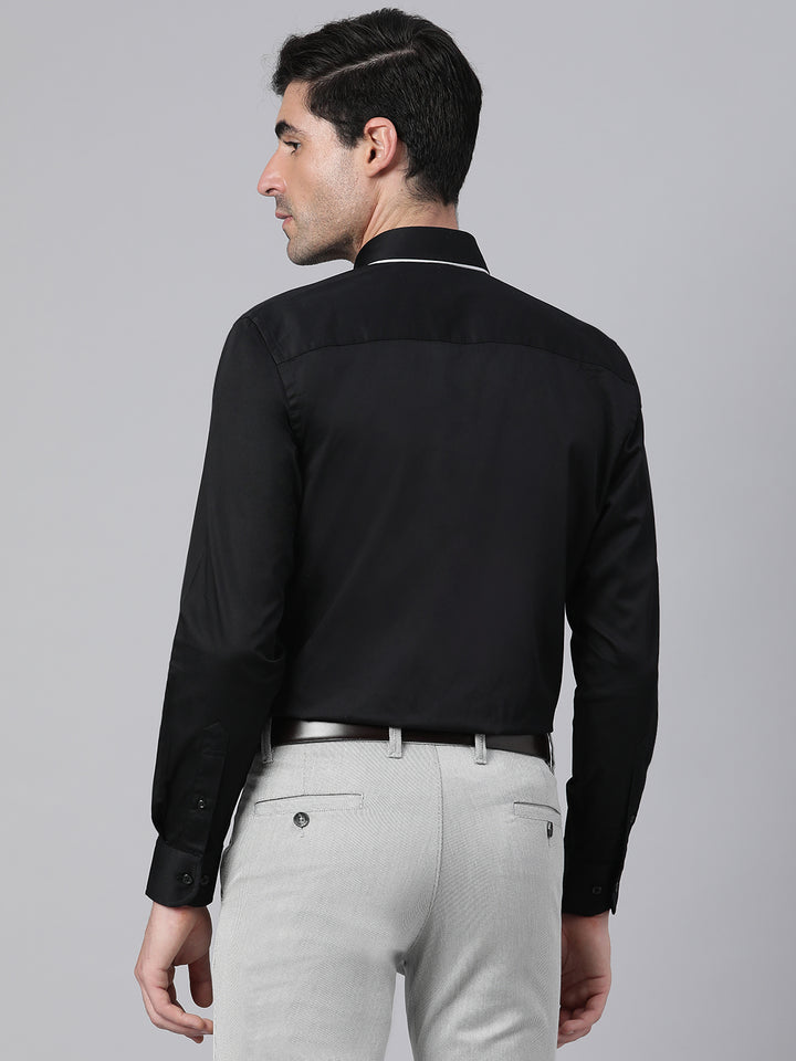 Men Black Slim Fit Solid Club Wear Shirt