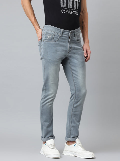 Men Light Grey Slim Fit Mid Rise Clean Look Streachable Jeans