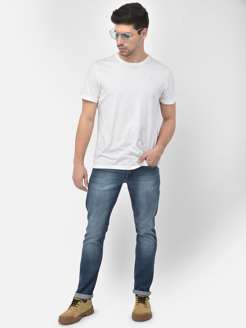 Men Blue Slim Fit Mid Rise Washed Streachable Jeans