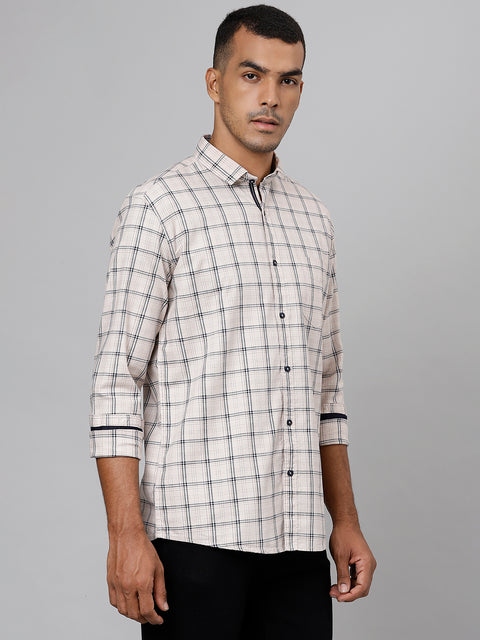 Men Peach Slim Fit Checkered Casual Shirt