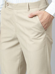 Men Beige Smart Fit Mid Rise Formal Trouser
