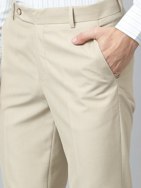 Men Beige Smart Fit Mid Rise Formal Trouser
