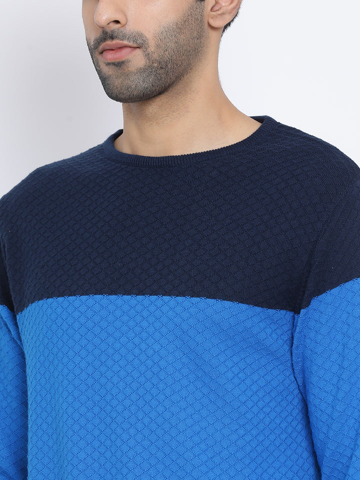 Navy Blue Round Neck Casual Sweater