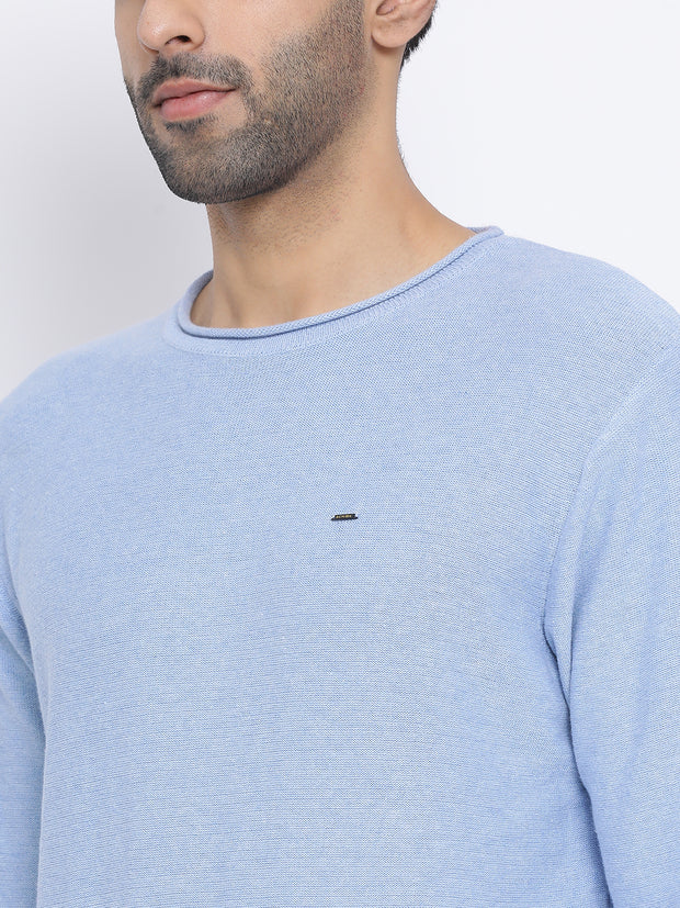 Men Sky Regular Fit Round Neck Full Sleeve Sweater