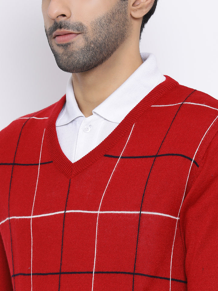 Red V-Neck Casual Sweater