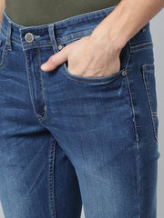 Men Mid Blue Slim Fit Mid Rise Clean Look Streachable Jeans