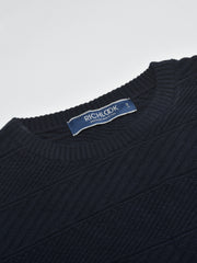 Men Navy Blue Regular Fit Round Neck Full Sleeve Sweater