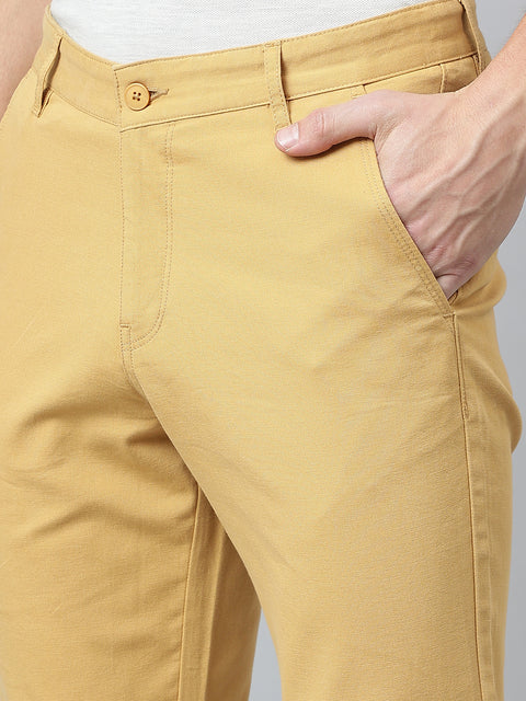 Men Khaki Slim Fit Mid Rise Casual Trouser