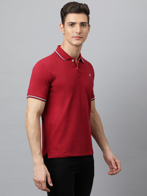 Men Maroon Regular Fit Solid Polo Neck T-Shirt