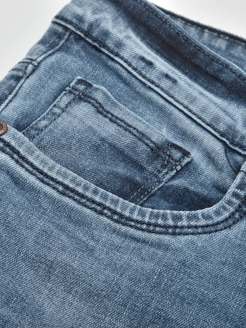 Men Blue Slim Fit Mid Rise Washed Streachable Jeans