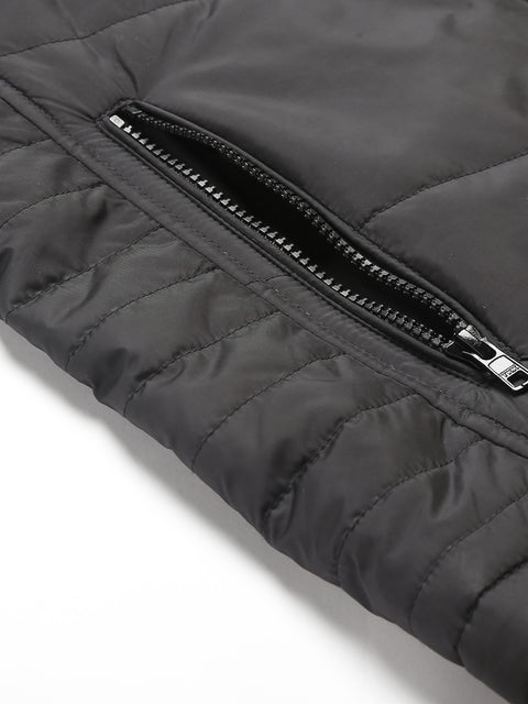 Men Black Regular Fit Puffer Solid Jacket