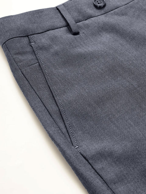 Men Blue Smart Fit Mid Rise Formal Trouser