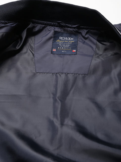 Men Navy Regular Fit Puffer Color Blocked Jacket