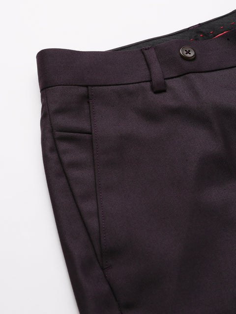 Men Wine Smart Fit Mid Rise Formal Trouser
