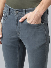 Men Dark Grey Slim Fit Mid Rise Clean Look Streachable Jeans