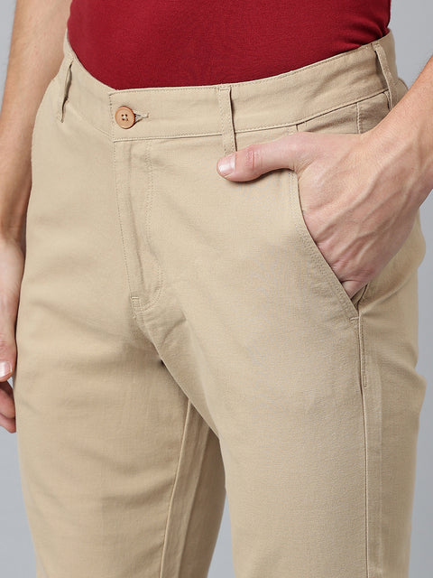Men Beige Slim Fit Mid Rise Casual Trouser