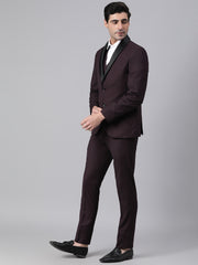 Men Wine 3 Piece Solid Formal Suit with a detachable lapel
