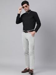 Men Black Slim Fit Solid Club Wear Shirt