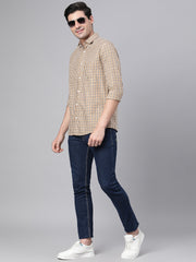 Men Khaki Slim Fit Checkered Casual Shirt