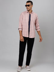 Men Pink Slim Fit Checkered Casual Shirt