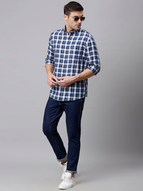 Men Indigo Slim Fit Checkered Casual Shirt