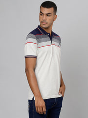 Men Navy Regular Fit Color Blocked Polo Neck T-Shirt