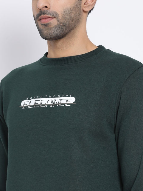 Men Hunter Green Regular Fit Crew Neck Sweat Shirt