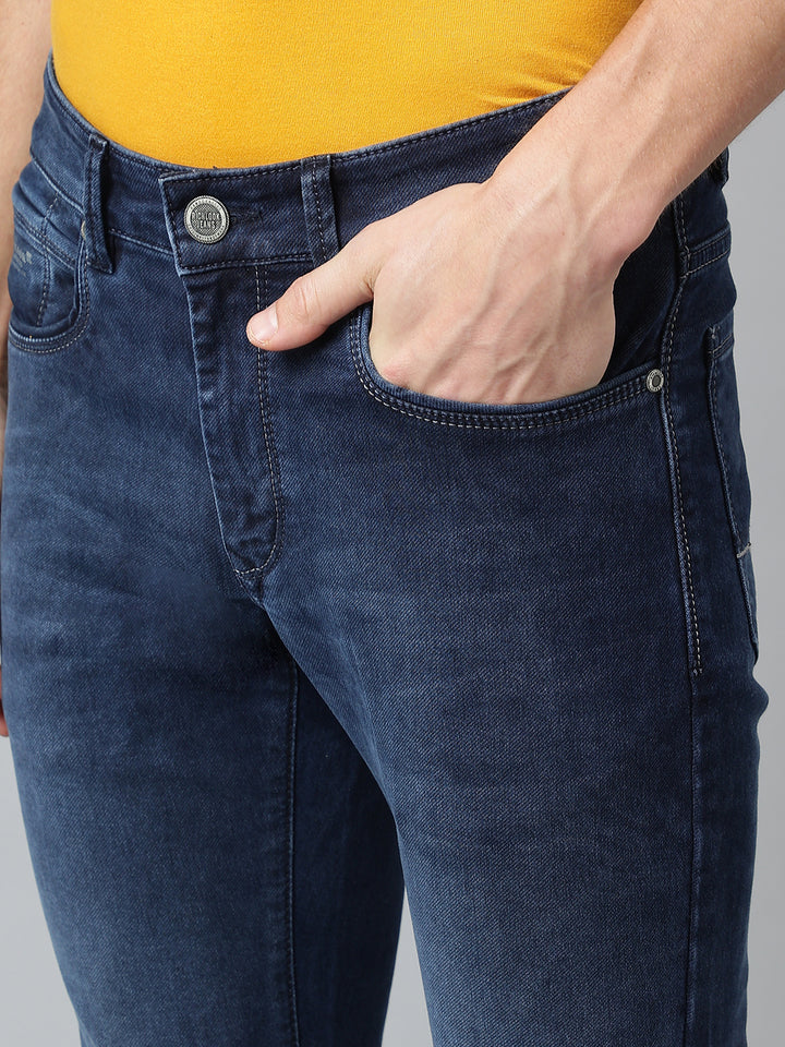 Men Dark Indigo Slim Fit Mid Rise Clean Look Streachable Jeans