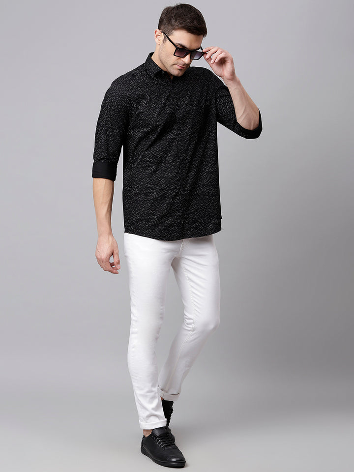 Men Black Slim Fit Printed Casual Shirt