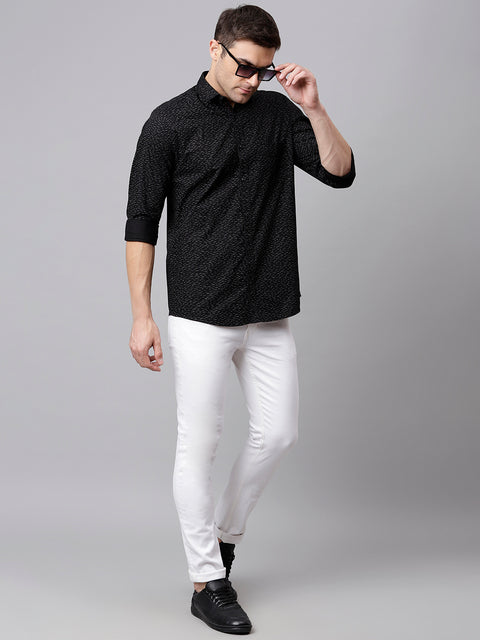 Men Black Slim Fit Printed Casual Shirt