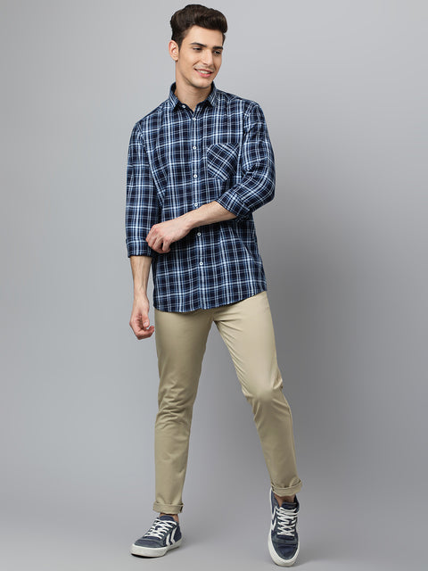 Men Indigo Slim Fit Checkered Casual Shirt
