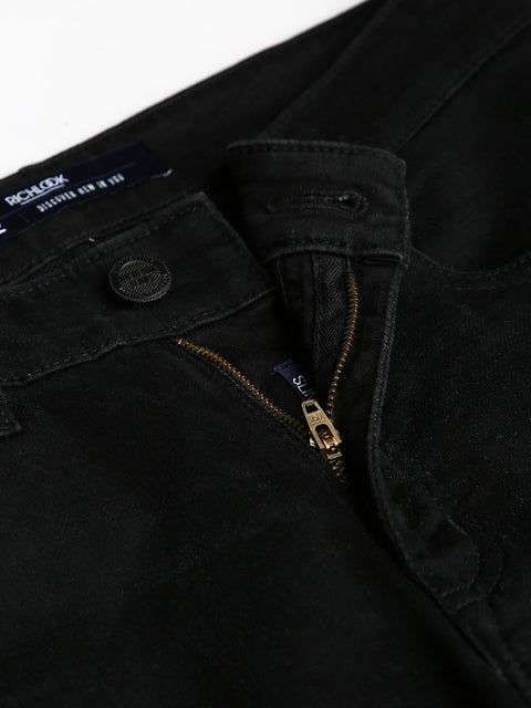Men Slate Black Slim Fit Mid Rise Clean Look Strechable Jeans