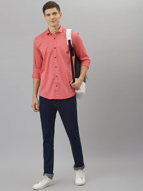 Men Pink Slim Fit Printed Casual Shirt